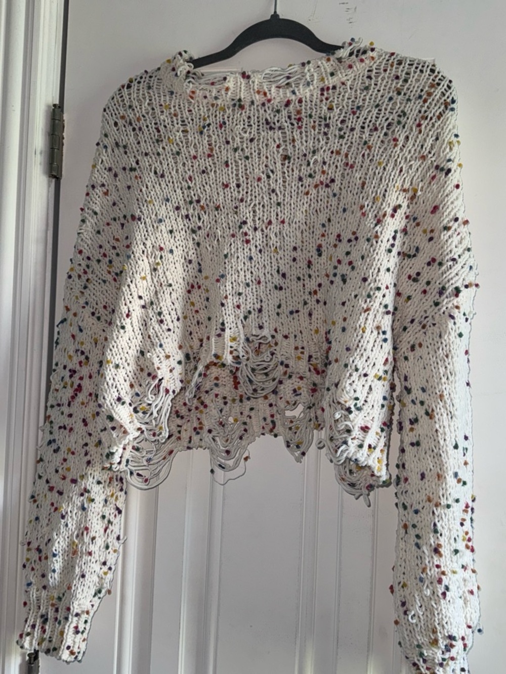 White Speckled Distressed Knit Sweater Top